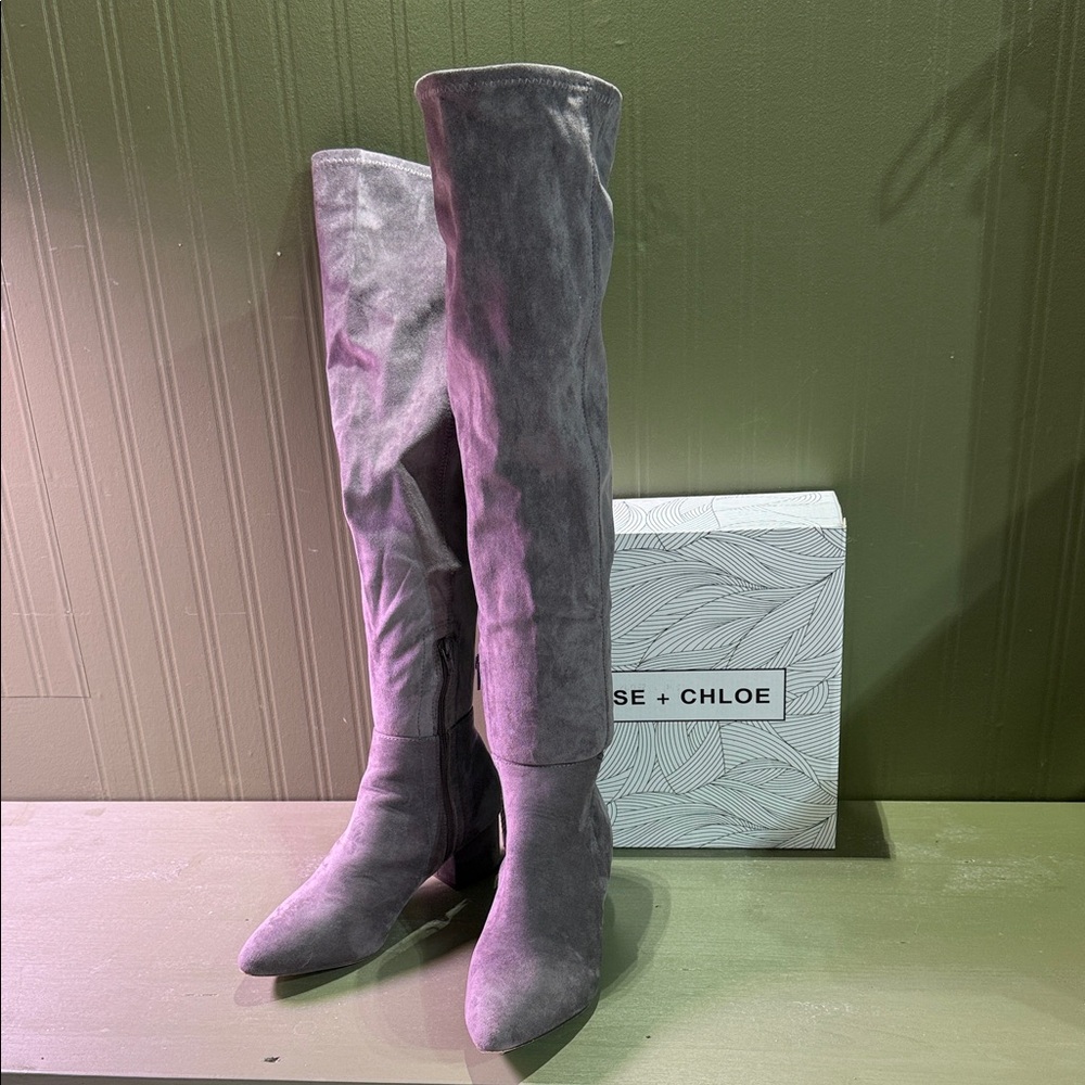 Chase + Chloe Bianca OTK Over-the-Knee Boots in Grey Suede